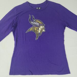 Minnesota Vikings Womens NFL football rhinestone purple long  sleeve shirt sz XL
